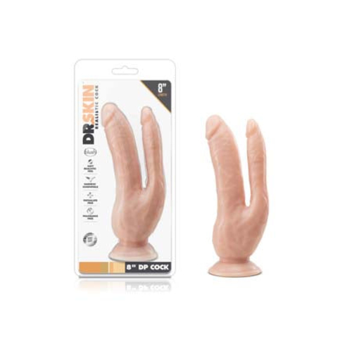 Blush Dr. Skin DP Cock Realistic 8 in. Dual Entry Dildo with Suction