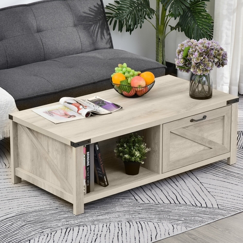 HOMCOM Industrial Coffee Table Side End Table with Drawer, Open