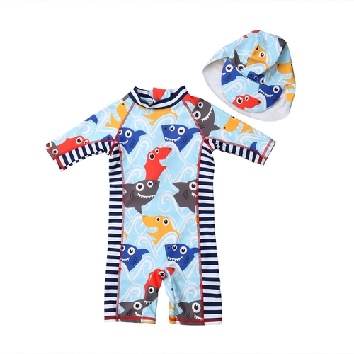 Kids Cartoon Shark Rash Guard Swimming Clothes