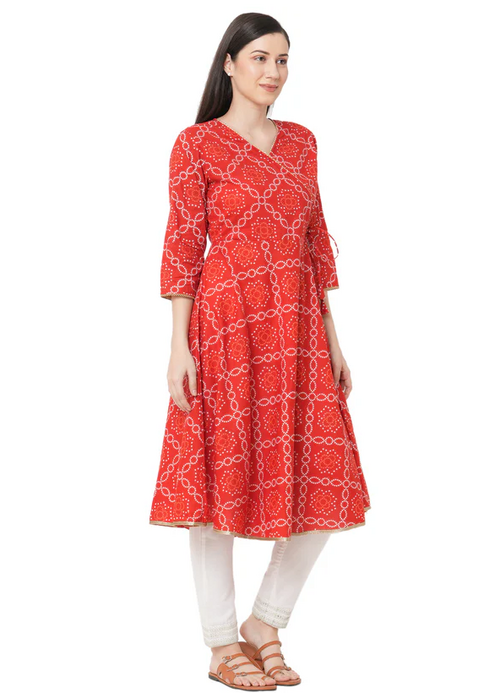 Jaipuri Bandhani Red A-line kurti (Size-4XL) (Color-RED)