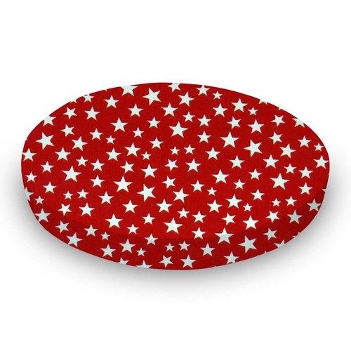 SheetWorld Fitted Round Crib Sheet - 100% Cotton Woven - Stars Red,