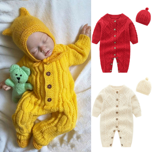 Newborn Baby Girl Boy Sets Knitted Button Romper