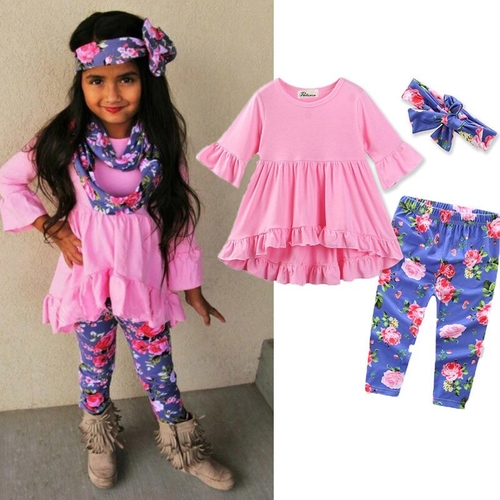 Baby Girl Tops Half Sleeve Tops Pants Cute Flower