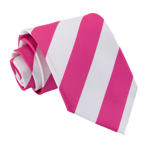 Striped Classic Tie - Hot Pink & White