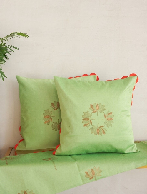 Green Cotton Cushion Cover Pack of 2 (Size 28 x 16 Inch)