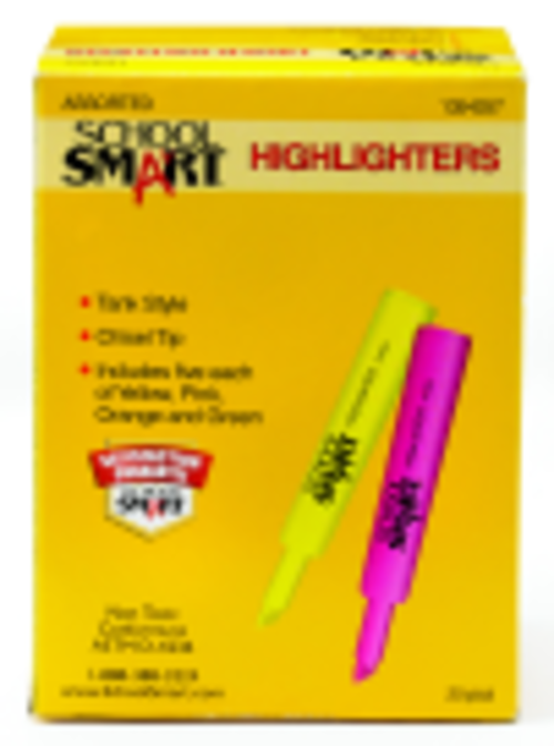 School Smart Non-Toxic Tank Style Highlighter - Assorted Colors- Set -