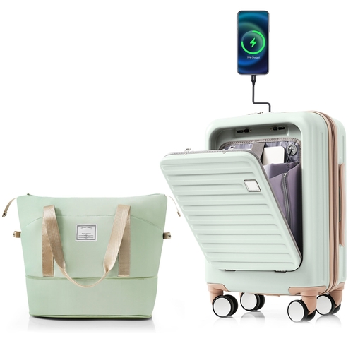 Front Opening 20-Inch Carry-On Luggage with Expandable Travel Bag Set,