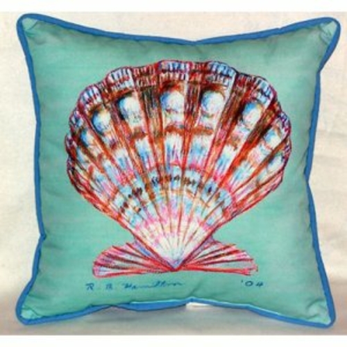 Betsy Drake HJ112C Scallop - Teal Indoor & Outdoor Throw Pillow- 18 x 