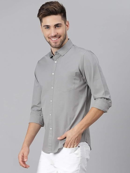 Men's Solid Slim Fit Cotton Casual Shirt GREY S
