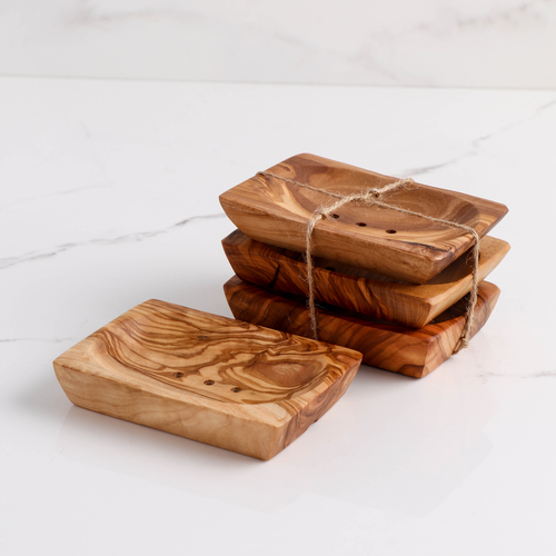 Set of Olive Wooden Soap Dishes, Handmade