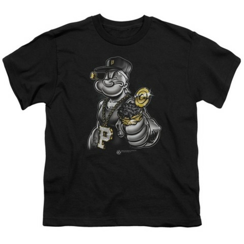 Trevco Popeye-Get More Spinach Short Sleeve Youth 18-1 Tee, Black 