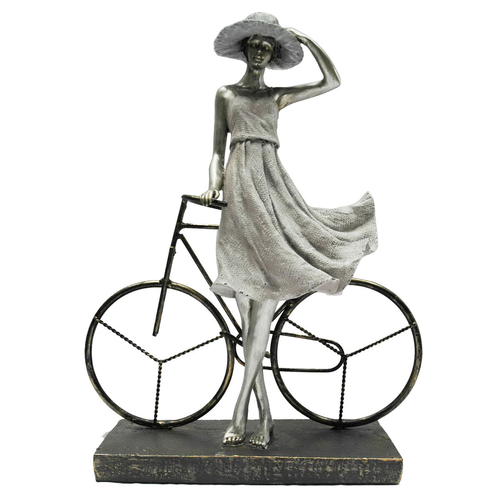 Decorative Figure DKD Home Decor Lady Silver Bicycle Metal Resin (27,5