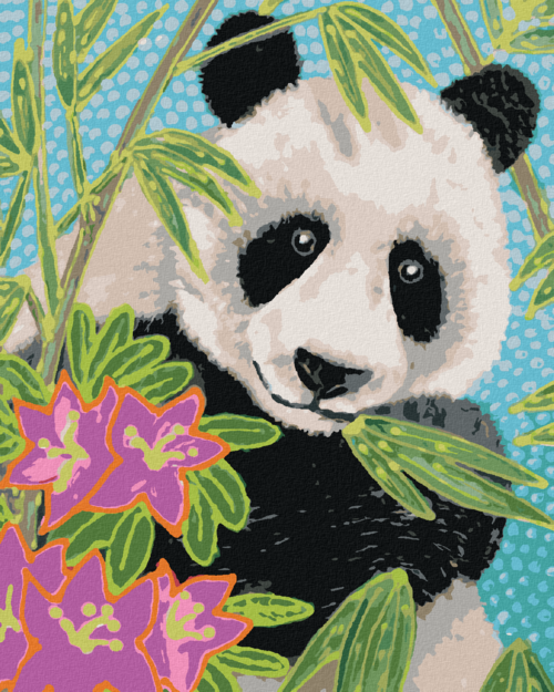 Paint by Numbers - PANDA WITH BAMBOO AND FLOWERS