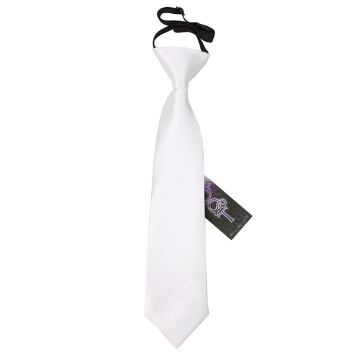 Plain Satin Elasticated Tie - Boys - White