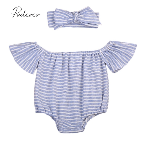 Flutter Sleeve Blue Stripe Newborn Baby Girls