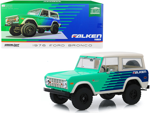 1976 Ford Bronco Green and Blue with Cream Top \Falken Tires\" 1/18