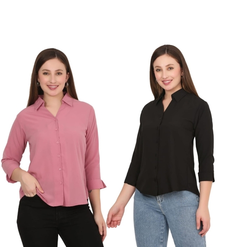 Womens Solid Formal Shirt PACK OF 2 PINK AND  BLACK  L