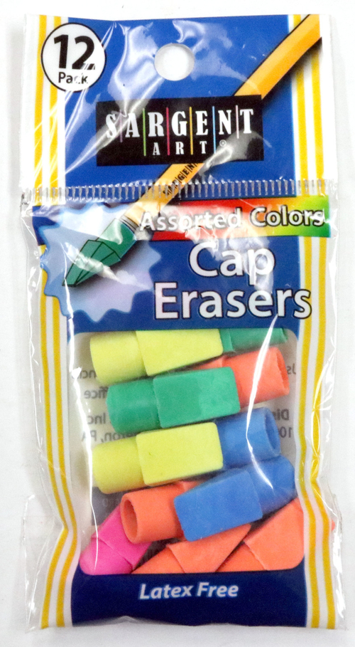 Sargent Art Cap Erasers - 200 Count, 12 Piece, Assorted Colors