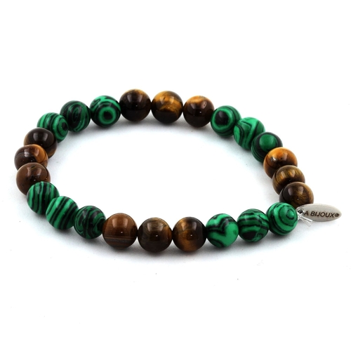 Tiger's Eye + Malachite Bracelet 8 mm.