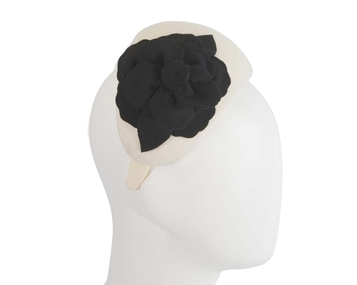 Wide cream & black winter headband with flower