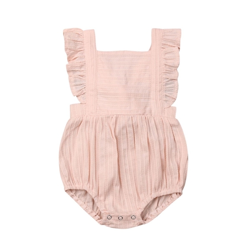 Newborn Baby Girls Striped Bodysuit Ruffles Short