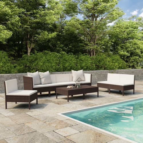 9 Piece Garden Lounge Set with Cushions Poly Rattan Brown