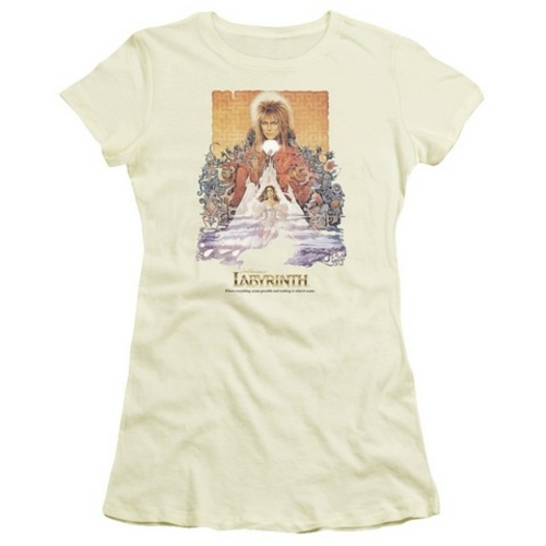 Trevco Labyrinth-Movie Poster Short Sleeve Junior Sheer Tee- Cream - 2