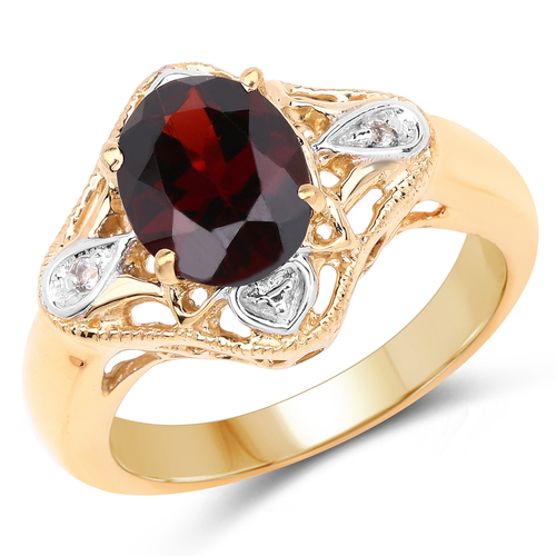 14K Yellow Gold Plated 2.02 Carat Genuine Garnet and White Topaz .925