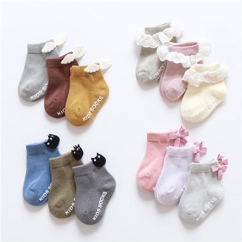 3Pairs/lot Newborn Baby Socks with Wings Anti Slip