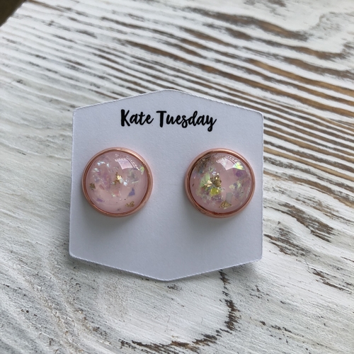 Light Pink Gold Flake Druzy Earrings