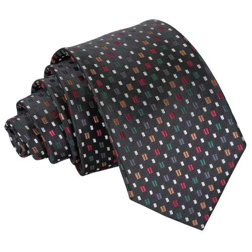 Bohemian Geometric Slim Tie - Black with Red and Gold