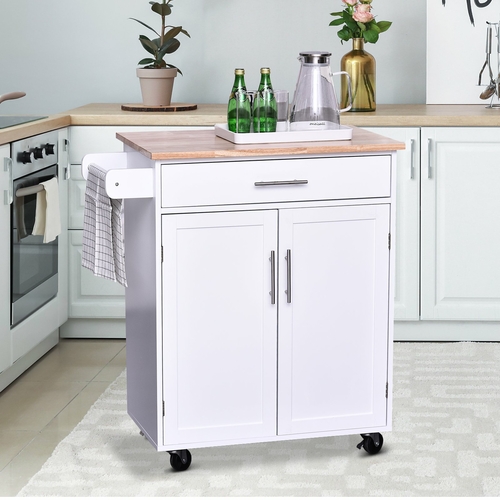 HOMCOM Kitchen Trolley Serving Cart Rolling with Drawer and Towel bar