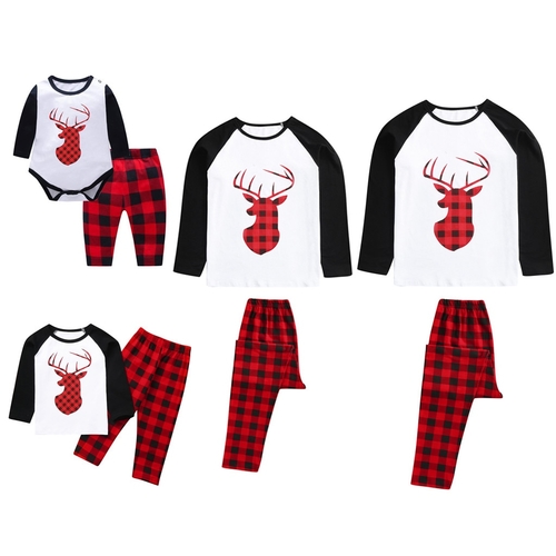 Kids Merry Christmas Pajamas Deer Plaid Pants