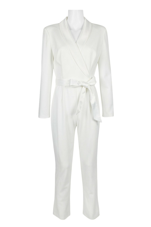 Adrianna Papell Lapel Collar Tie Waist Long Sleeve Zipper Back Solid