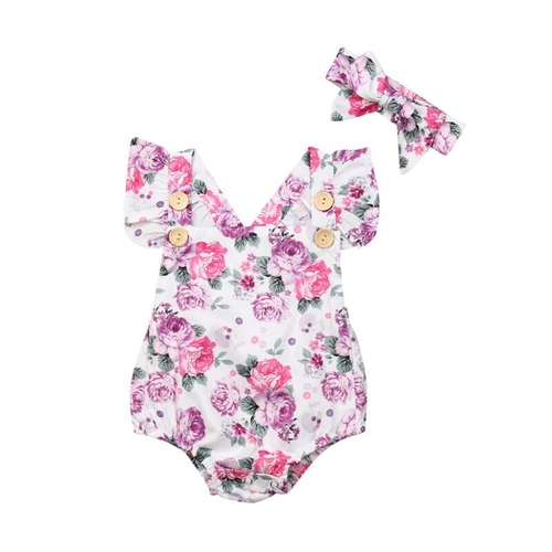 0 24M Toddler Kids Baby Girl Floral Summer Romper