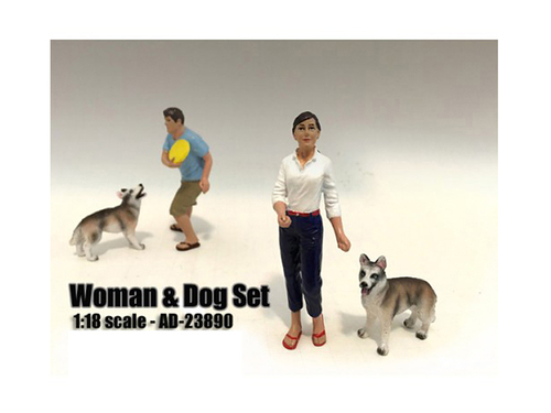 Woman and Dog 2 Piece Figure Set For 1:18 Scale Models by American