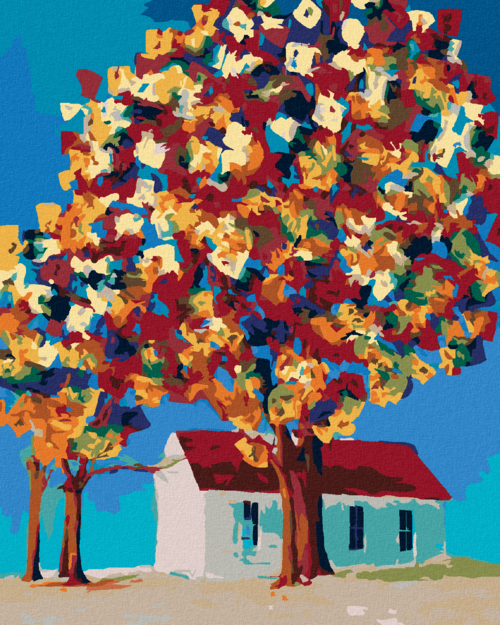 Paint by Numbers - COLOURFUL TREES AND HOUSE