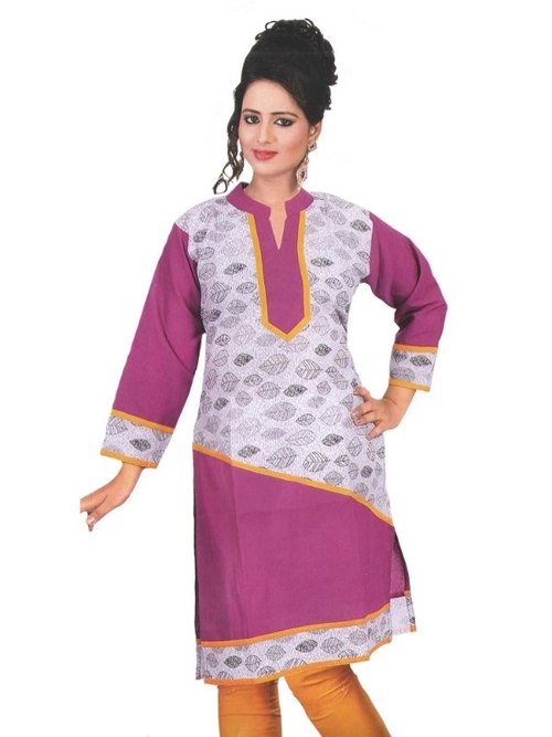 Pink Printed Cotton Women's Kurti