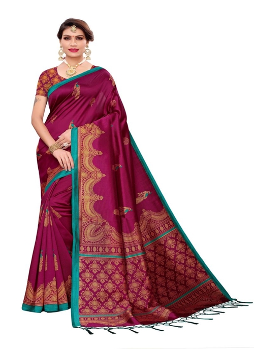Generic Women's Art Silk Saree (Magenta, 5-6 Mtrs)