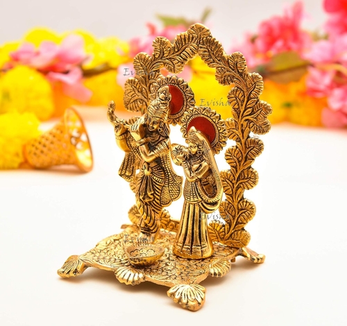 Metal Brass Handicraft Radha Krishna Chowki with Deepak