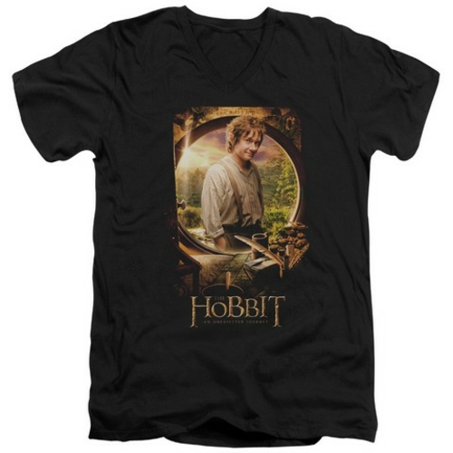 Trevco The Hobbit-Bilbo Poster Short Sleeve Adult V-Neck 30-1 Tee- Bla