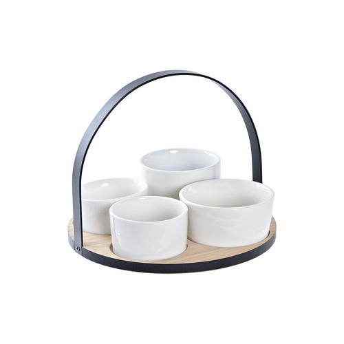 Appetizer Set DKD Home Decor White/Black Metal Bamboo Stoneware Loft 5