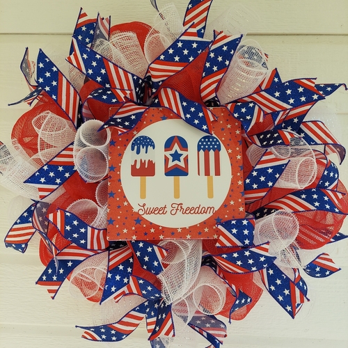 Sweet Freedom Patriotic Deco Mesh Wreath