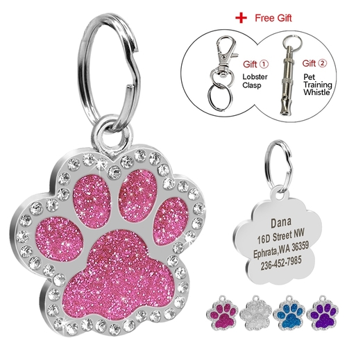 Personalized Dog ID Tag Glitter Engraved Dogs Name