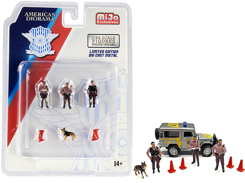 \Police\" 8 piece Diecast Set (3 Figurines and 1 Dog and 4