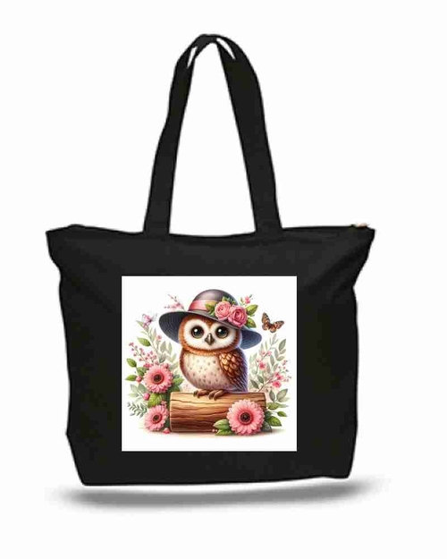 Colorful tree baby Owl Art New Zipper Tote Bag