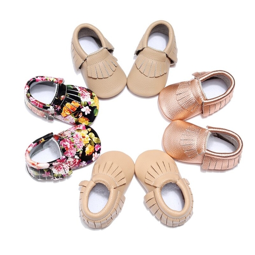 2019 Genuine Leather Baby Moccasins Shine Rose