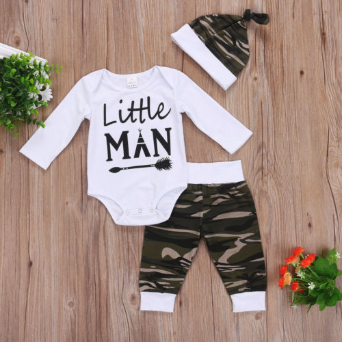 3Pcs Newborn Baby Boys Camouflage Long Sleeve Tops