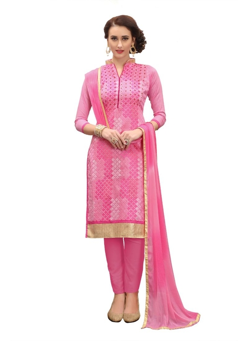 Generic Women's Cotton Salwar Material (Pink,