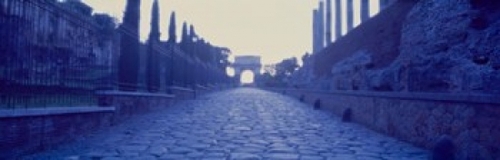 Ruins along a road at dawn  Roman Forum  Rome  Lazio  Italy Poster Pri